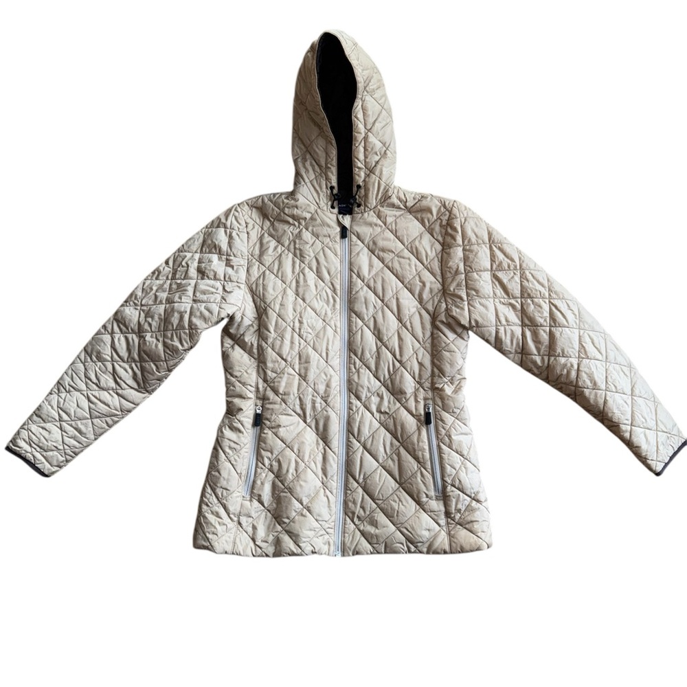 Lands’ End Quilted Hooded Jacket Coat Women’s Sz Small 6-8 Diamond Pattern Cream
